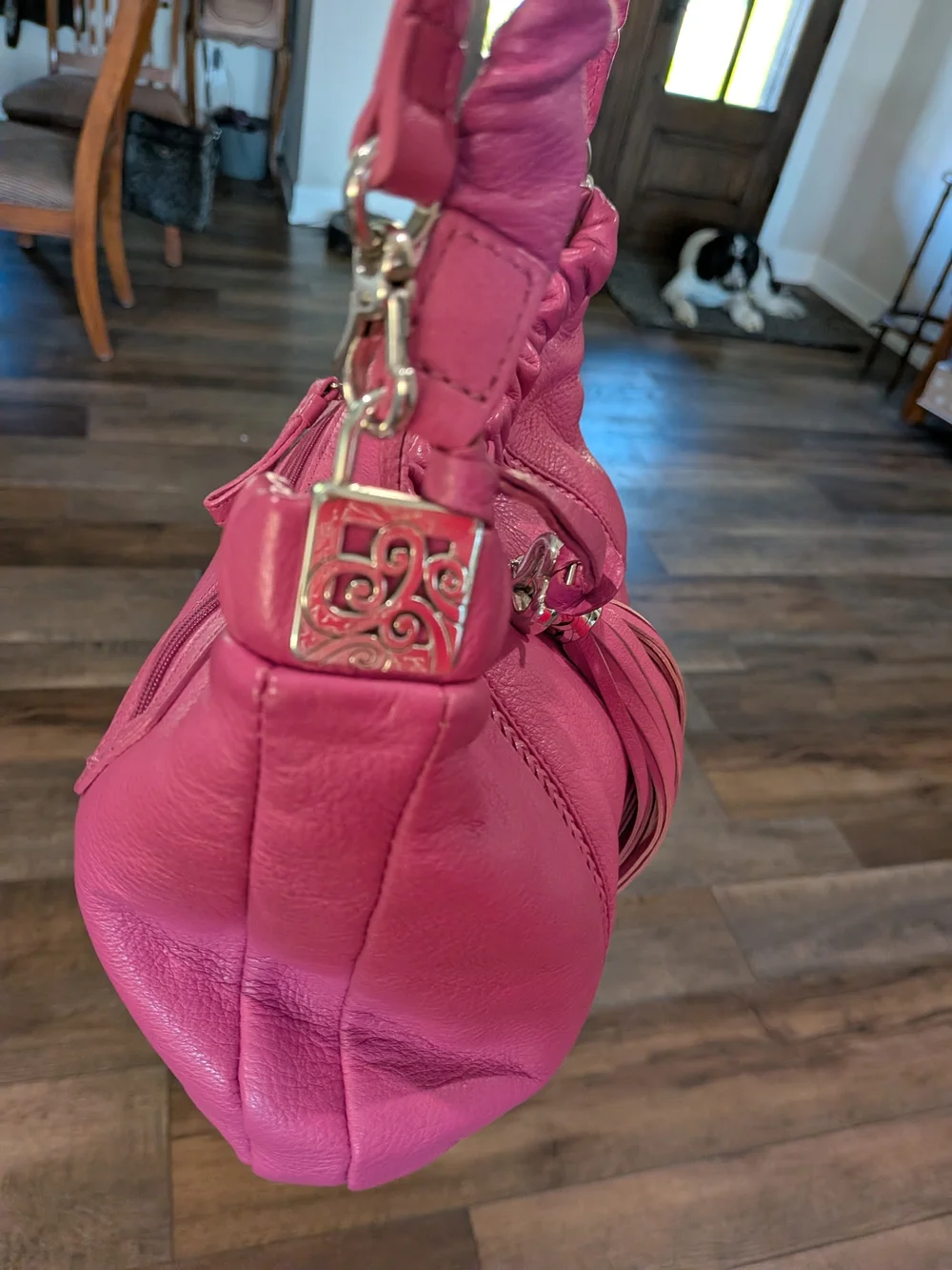 Brighton Pink Gathered Leather Hobo with Tassel 3 Way